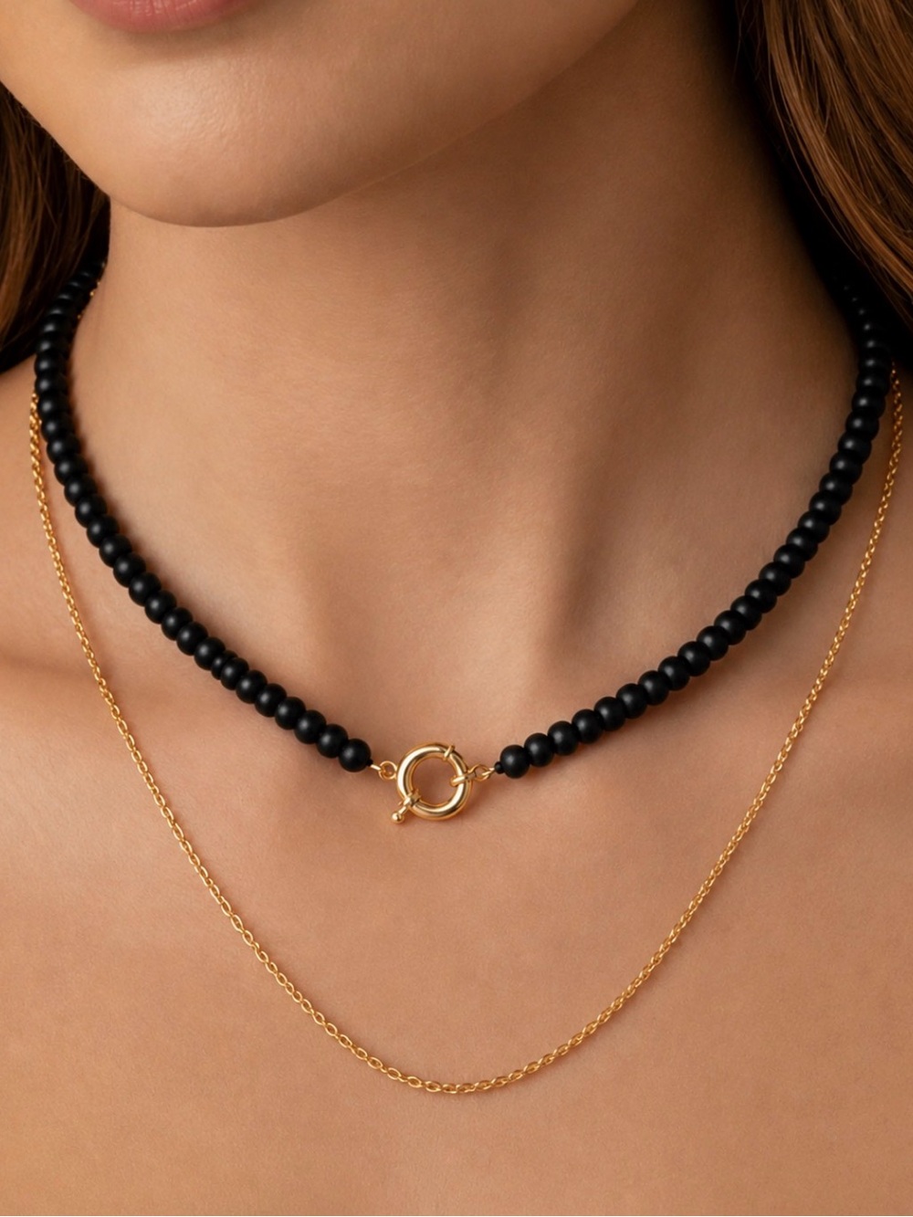 NWT Gold Black Beaded Necklace - Women Jewelry